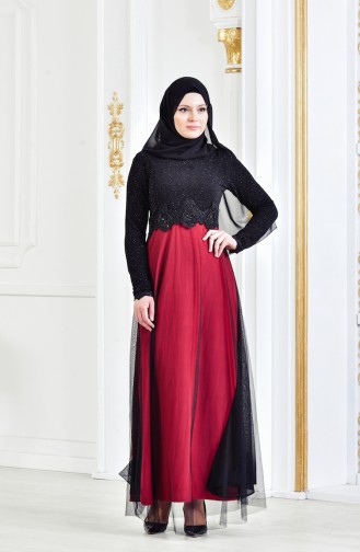 Red Hijab Evening Dress 3839-02
