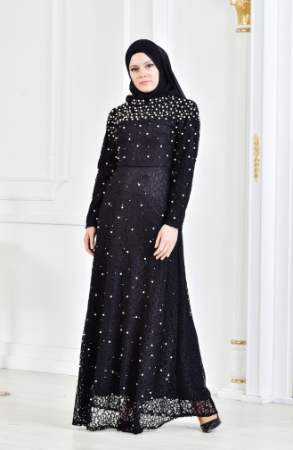 Black Hijab Evening Dress 3130-03