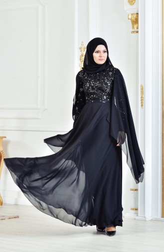 Sequined Evening Dress 3284-05 Black 3284-05