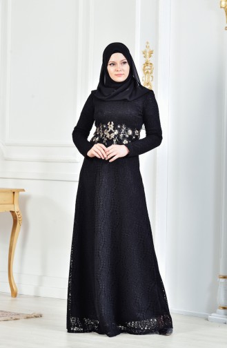 Robe de Soirée a Dentelle 3286-04 Noir 3286-04