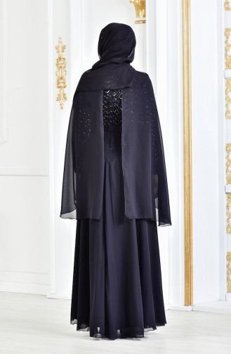 Robe de Soirée a Paillette et Ceinture 3293-03 Noir 3293-03