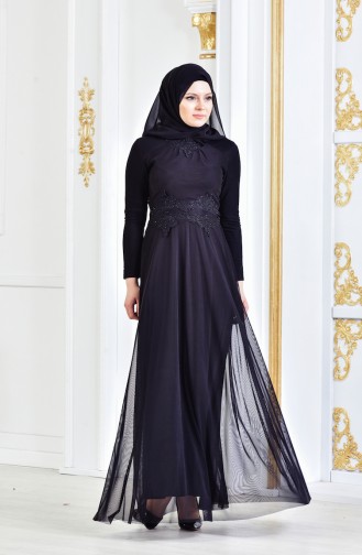 Geschnürtes Abendkleid mit Strassstein 6131-03 Schwarz 6131-03