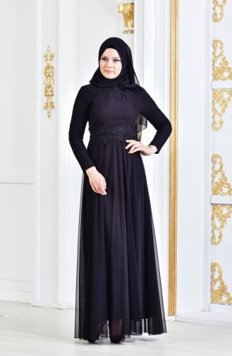 Geschnürtes Abendkleid mit Strassstein 6131-03 Schwarz 6131-03