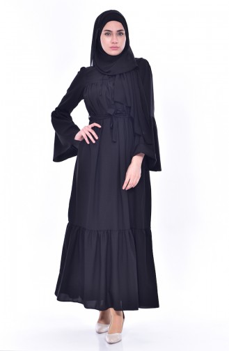 Platted Buttoned Dress 8033-01 Black 8033-01