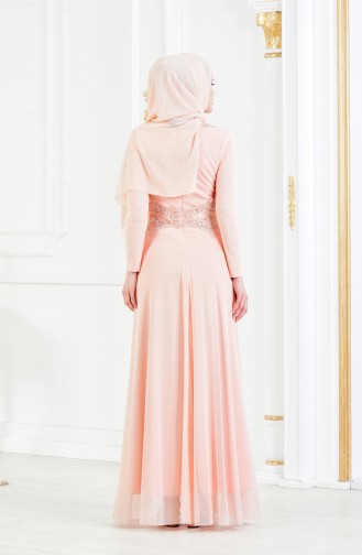 Salmon Hijab Evening Dress 6131-06