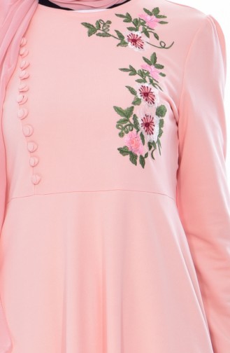 Embroidered Buttoned Dress 8028-09 Salmon 8028-09