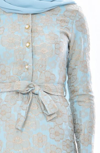 Jacquard Belted Dress 5509-01 Turquoise 5509-01