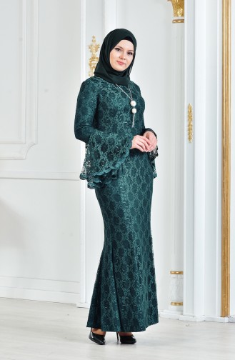 Emerald Green Hijab Evening Dress 3314-02