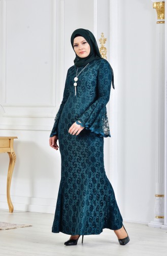 Emerald Green Hijab Evening Dress 3314-02