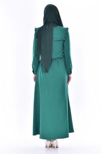 فستان مُزين بتفاصيل من اللؤلؤ3032-06 لون أخضر زمردي 3032-06