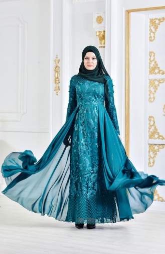 Emerald Green Hijab Evening Dress 8134-03