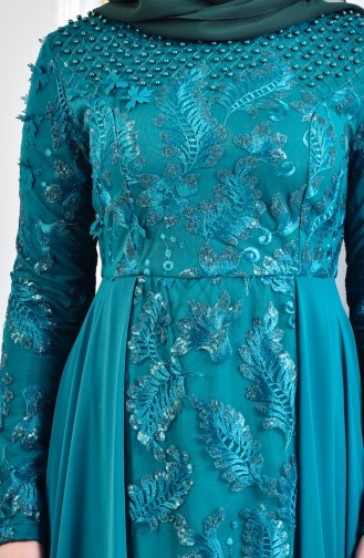 Emerald Green Hijab Evening Dress 8134-03