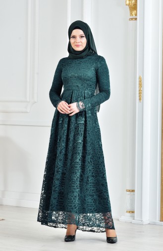 Asymmetridches Kleid mit Spitzen 60696-02 Smaragdgrün 60696-02