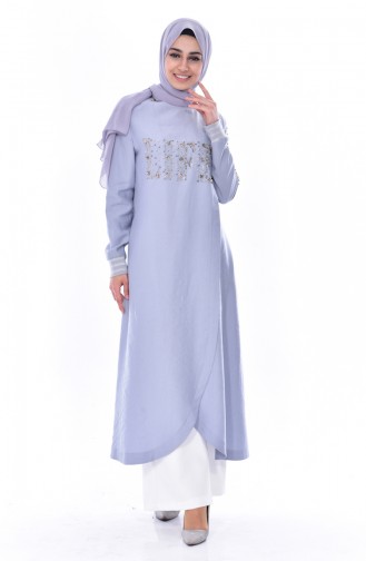 Abaya İmprimée de Pierre 35821-03 Bleu clair 35821-03