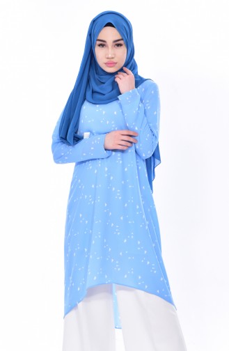 Patterned Asymmetric Tunic1030-01 Baby Blue 1030-01