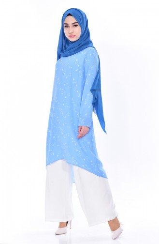 Patterned Asymmetric Tunic1030-01 Baby Blue 1030-01
