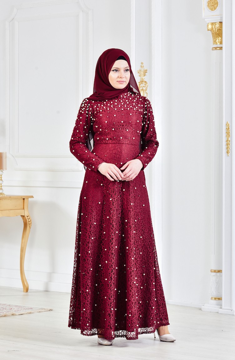 فساتين سهرة بتصميم اسلامي أحمر كلاريت 3130-05