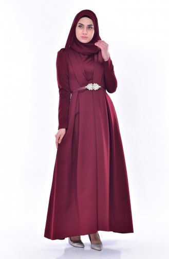 Kleid mit Gürtel 11182-04 Weinrot 11182-04