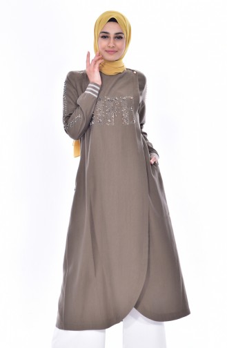 SUKRAN Stone Printed Abaya 35821-01 Khaki 35821-01