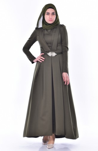 Kleid mit Gürtel 11182-02 Khaki 11182-02