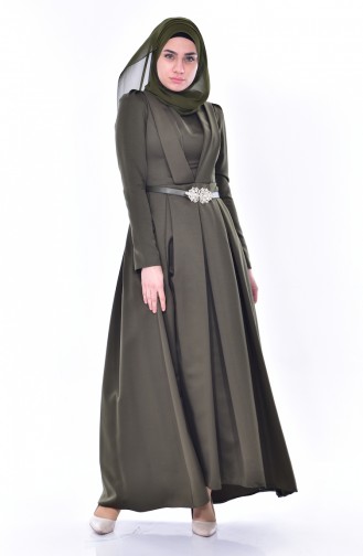 Kleid mit Gürtel 11182-02 Khaki 11182-02