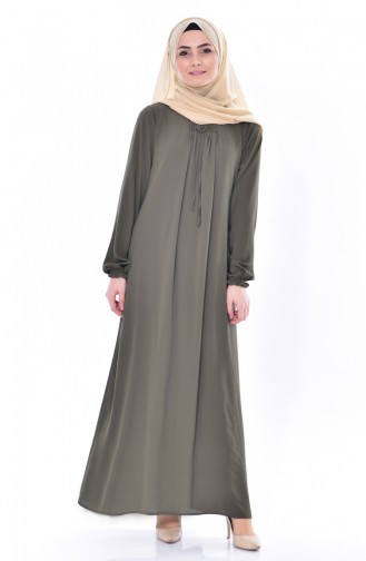فستان بتصميم أكمام مزمومة 1024-02 لون أخضر كاكي 1024-02
