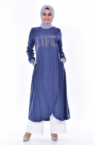 Abaya İmprimée de Pierre 35821-02 İndigo 35821-02