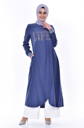 SUKRAN Stone Printed Abaya 35821-02 Indigo 35821-02