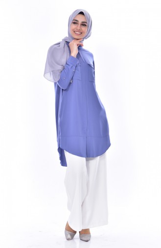 Hidden Zippered Tunic 6025-03 İndigo 6025-03