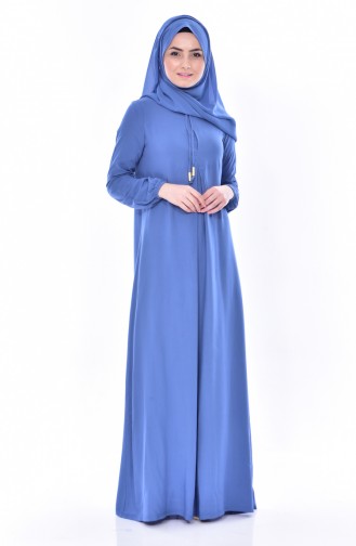 Bağcık Detaylı Viskon Elbise 1134-31 Koyu Mavi