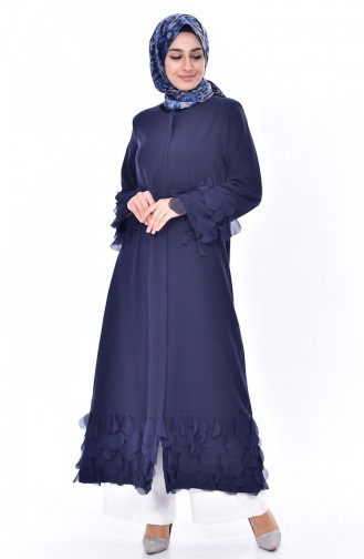 Abaya a Fermeture Garnie 35802-02 Bleu Marine 35802-02