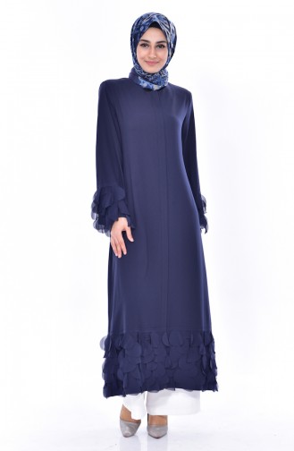 SUKRAN Garnish Zippered Abaya 35802-02 Navy Blue 35802-02