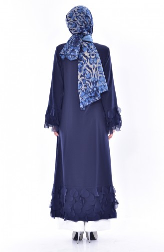 SUKRAN Garnish Zippered Abaya 35802-02 Navy Blue 35802-02