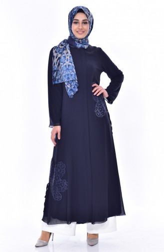 Abaya İmprimée de Pierre 35805-02 Bleu Marine 35805-02