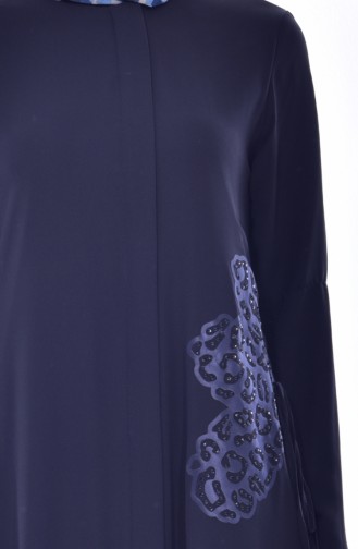 Abaya İmprimée de Pierre 35805-02 Bleu Marine 35805-02