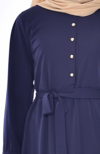 Düğme Detaylı Elbise 1159-02 Lacivert