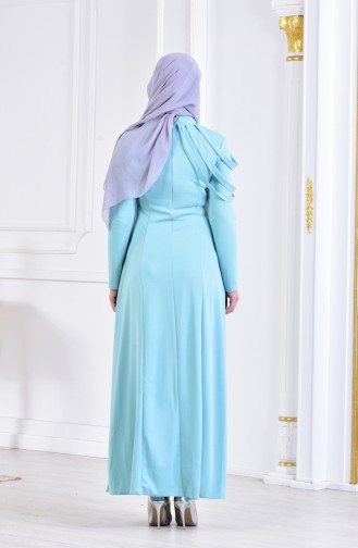 فستان سهرة بتصميم مُزين بقلادة 4463-05لون اخضر فاتح 4463-05