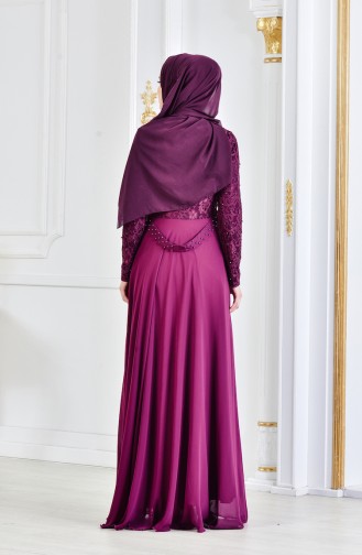 Pearls Belted Evening Dress 3291-01 Purple 3291-01