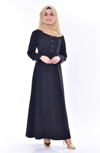 Düğme Detaylı Elbise 1159-01 Siyah