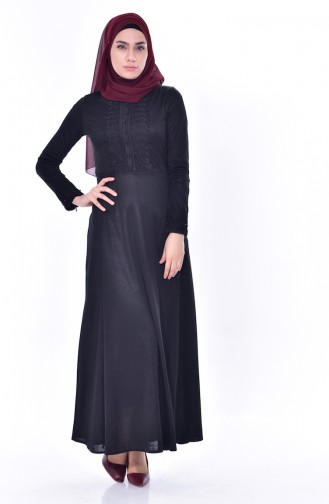 Kleid mit Spitzenbesatz 1179-04 Schwarz 1179-04