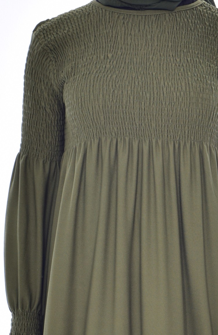 Light Khaki Green Hijab Dress 3677-14 | Sefamerve