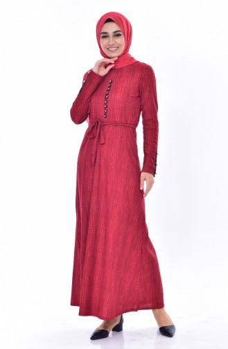 Button Detailed Dress 0527-02 Claret Red 0527-02