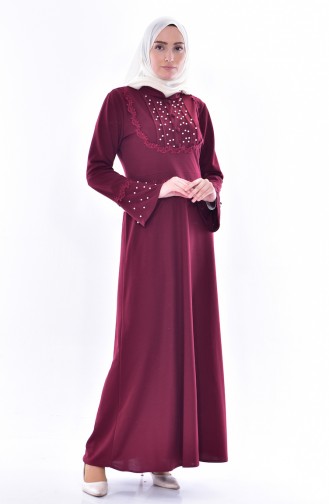 Perlen Kleid mit Spitzen 9239-04 Weinrot 9239-04