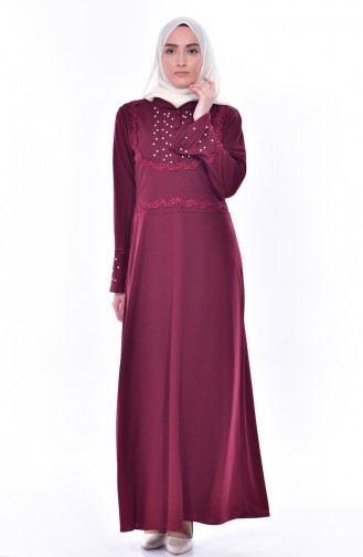 Robe Perlées a Dentelle 9239-04 Bordeaux 9239-04