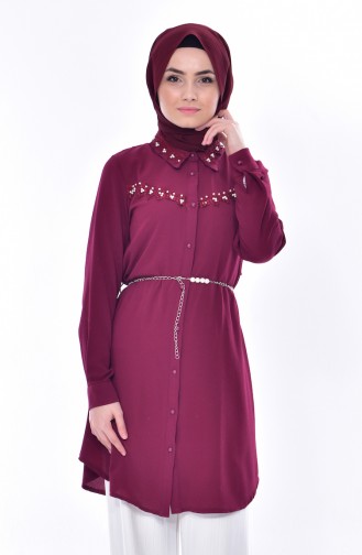 YNS Pearl Belted Tunic 3854-05 Bordeaux 3854-05