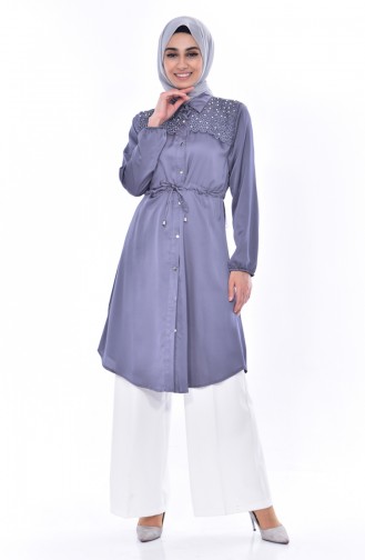 YNS Belt Platted Pearls Tunic 3853-01 Gray 3853-01