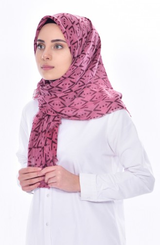 Desenli Pamuklu Eşarp 1193-01 Gül Kurusu