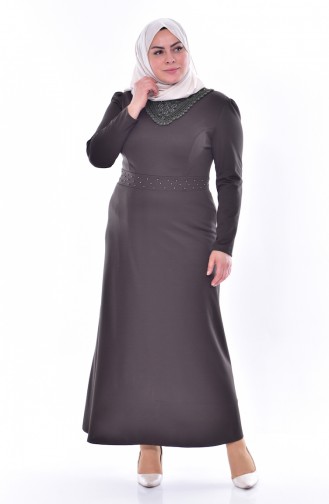 Große Größen Kleid mit Spitzenbesatz 0245-04 Khaki 0245-04