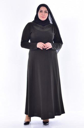 Khaki Hijab Dress 4856-03