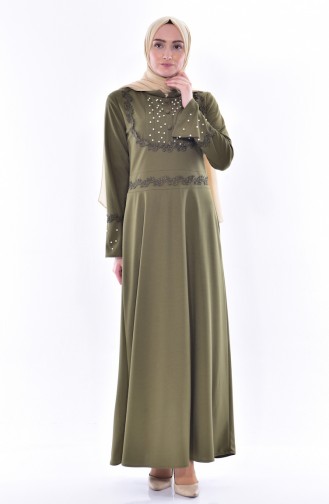 Perlen Kleid mit Spitzen 9239-06 Khaki 9239-06